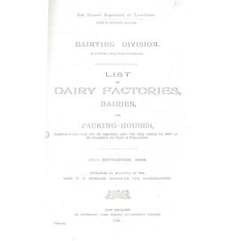 List of Dairy Factories, Dairies and Packing Houses, 1904