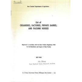 Annual List of Creameries, Factories, Private Dairies and Packing Houses, 1965