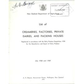 Annual List of Creameries, Factories, Private Dairies and Packing Houses, 1968-1969