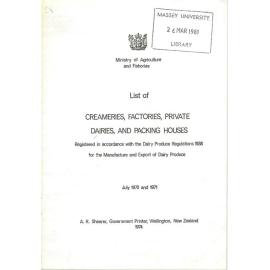 Annual List of Creameries, Factories, Private Dairies and Packing Houses, 1970-1971