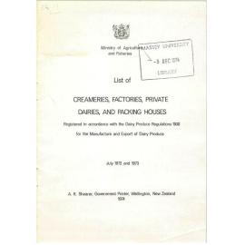 Annual List of Creameries, Factories, Private Dairies and Packing Houses, 1972-1973