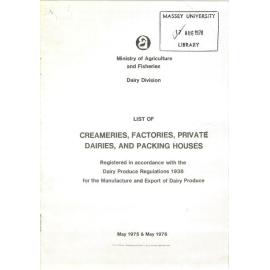 Annual List of Creameries, Factories, Private Dairies and Packing Houses, 1975-1976