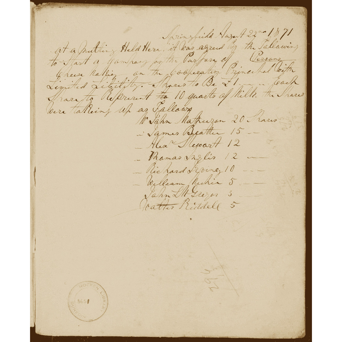 Otago Peninsula Co-operative Cheese Factory Company. Minutes, 1871-1884