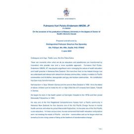 Honorary doctorate citation, Karl Pulotu-Endemann, 2022