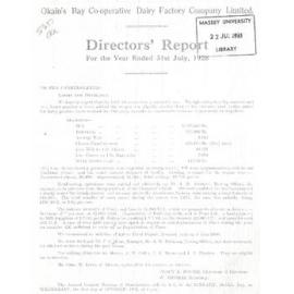 Okain’s Bay Co-operative Dairy Factory Company Limited. Annual Report and Balance Sheet for the year ended 31 July 1928
