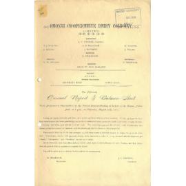 Oaonui Co-operative Dairy Company Limited. Annual Report and Balance Sheet for the year ended 30 June 1911