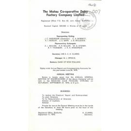 Matau Co-operative Dairy Factory Company Limited. Annual Report for the year ended 30 June 1975