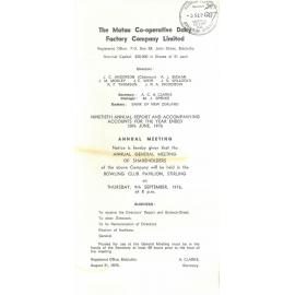 Matau Co-operative Dairy Factory Company Limited. Annual Report for the year ended 30 June 1976