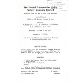 Paretai Co-operative Dairy Factory Company Limited. Annual Report for the year ended 30 June 1974