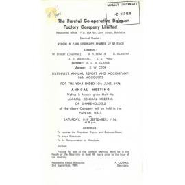Paretai Co-operative Dairy Factory Company Limited. Annual Report for the year ended 30 June 1976
