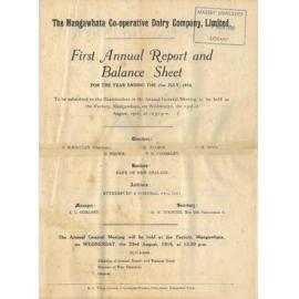 Mangawhata Co-operative Dairy Company Limited. Annual Report and Balance Sheet for the year ended 31 July 1916