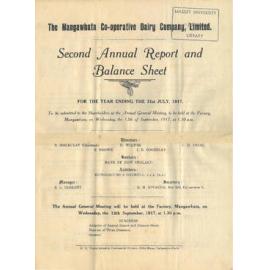 Mangawhata Co-operative Dairy Company Limited. Annual Report and Balance Sheet for the year ended 31 July 1917