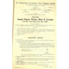 Mangawhata Co-operative Dairy Company Limited. Annual Report and Balance Sheet for the year ended 31 July 1960
