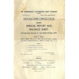 Mauriceville Co-operative Dairy Company Limited. Annual Report and Balance Sheet for the year ended 31 May 1939