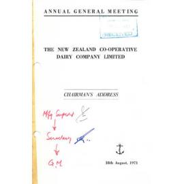 New Zealand Co-operative Dairy Company; Limited. Chairman's Address; 1971