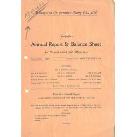 Whangaroa Co-operative Dairy Company Limited. Annual Report and Balance Sheet for the year ended 31 May 1951
