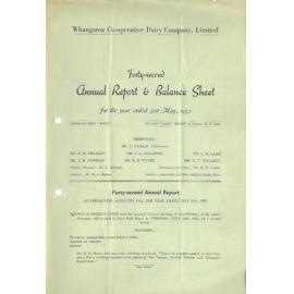 Whangaroa Co-operative Dairy Company Limited. Annual Report and Balance Sheet for the year ended 31 May 1952