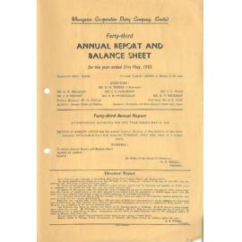 Whangaroa Co-operative Dairy Company Limited. Annual Report and Balance Sheet for the year ended 31 May 1953