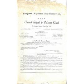 Whangaroa Co-operative Dairy Company Limited. Annual Report and Balance Sheet for the year ended 31 May 1954