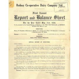 Rodney Co-operative Dairy Company Limited. Annual Report and Balance Sheet for the year ended 31 May 1926