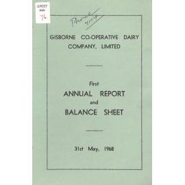Gisborne Co-operative Dairy Company Limited. Annual Report and Balance Sheet for the year ended 31 May 1968