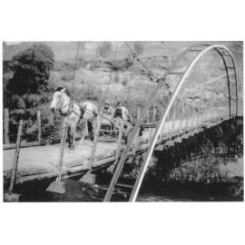 Swing bridge at Papahaua Station was the only available approach to the Station over the Mangawhero River, 1950s