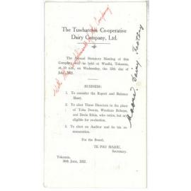 Tuwharetoa Co-operative Dairy Company Limited. Annual report for the year ending 30 April 1922