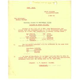 Maxwell, D. T. (Colonel). Memorandum to G. S. Peren on closing of the Staff College, 3 March 1944
