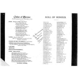 Programme for unveiling of Massey Agricultural College World War Two Roll of Honour, 2 April 1950
