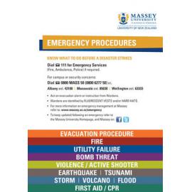 Massey University Emergency Procedures flip chart