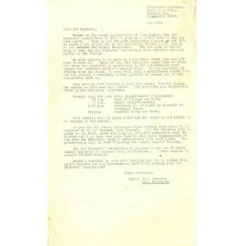 Massey Agricultural College Old Students Association letter, May 1958
