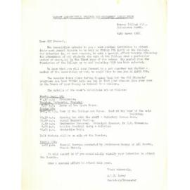Massey Agricultural College Old Students Association annual reunion invitation, 14 March 1960