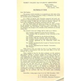 Massey College Old Students Association newsletter, 25 October 1962