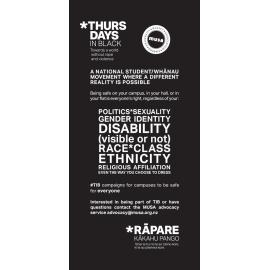 Massey University Students’ Association. Thursdays in Black programme leaflet, 2018