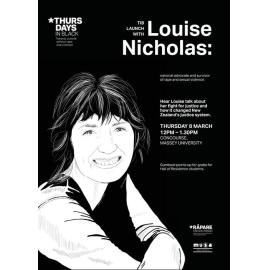 Massey University Students’ Association. Thursdays in Black launch with Louise Nicholas poster, 8 March 2018
