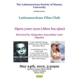 Latin American Society of Massey University. Latin American Film Club: Open your eyes (Abre los ojos) screening poster, 24 May 2012