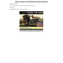 Latin American Society of Massey University. Latin American Film Club: Even the Rain screening poster, 3 February 2014