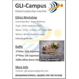 Global Leadership Interlink. Ethics workshop poster, 29 April 2009