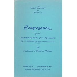 Programme for congregation for the installation of the First Chancellor and conferment of honorary degrees, Palmerston North, 1964-09-30