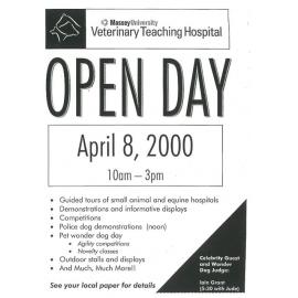 Massey University Veterinary Teaching Hospital Open Day Flyer, April 2000