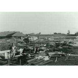 Science Towers. View of construction site from Controllers office, 5 May 1967
