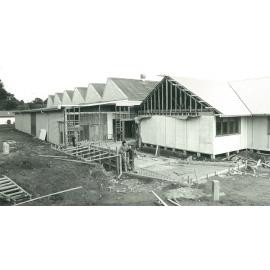 Central Stores. Old Wool Building being reassembled, May 1980